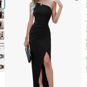 Sarin Mathews Womens One Shoulder Long Formal Dress Sleeveless Bodycon Black Lg